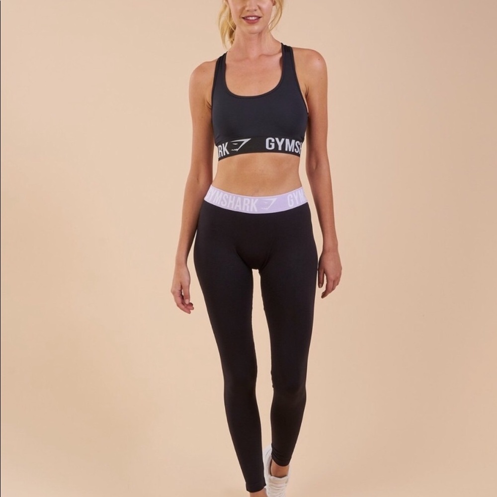Gymshark fit leggings, black w/purple band, medium